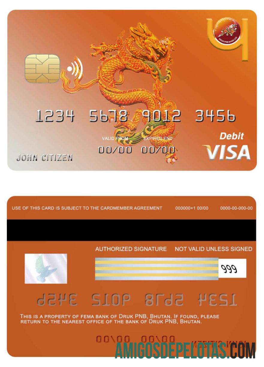 Cartão Visa do Butão Druk Panab Bank modelo